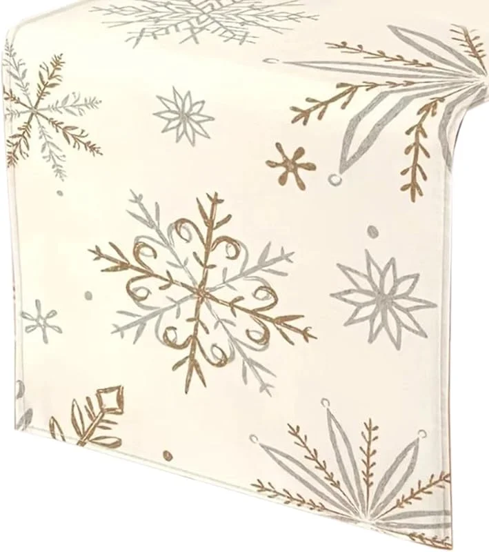 Marke: CAZSTYK Tischläufer Weihnachten Winter mit eleganten Schneeflocken Dekorationen in Weiß und Gold für Home Deko Tischdecke — Küche & Haushalt