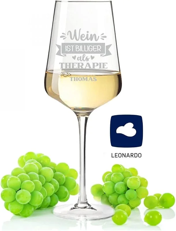 Besuche den GRAVURZEILE-Store GRAVURZEILE Weißweinglas - Wein ist billiger als Therapie Design - graviert mit Wunschnamen - Geschenk zum Geburtstag für Freunde & Familie, Sie & Ihn - Spruchglas für echte Weingenießer — Wein und Festtafel