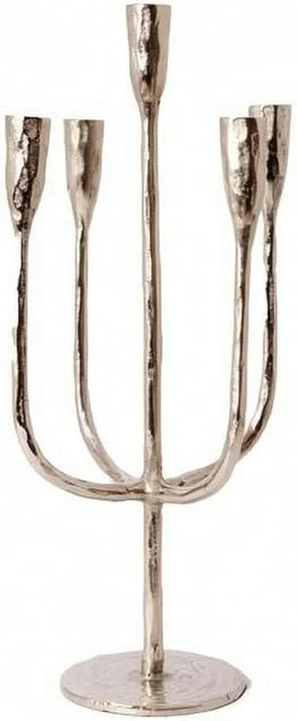 Marke: BLWOTMOR Elegant Kerzenhalter mit Standfuß, Schlanker Aluminiumstiel, Mehrarmiger Kerzenständer, Modern, Tafelaufsatz mit Kerzenhalter, für Esstisch, Kamin, Silber, 43CM — Kerzenlicht Abendessen