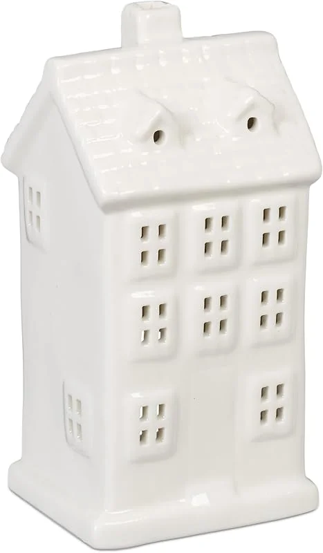 Besuche den Relaxdays-Store Relaxdays Teelichthaus Keramik, Leuchthäuschen für 1 Teelicht, H x B x T: 14, 5 x 7 x 6 cm, Teelichthalter Haus, weiß — Advent und Tisch
