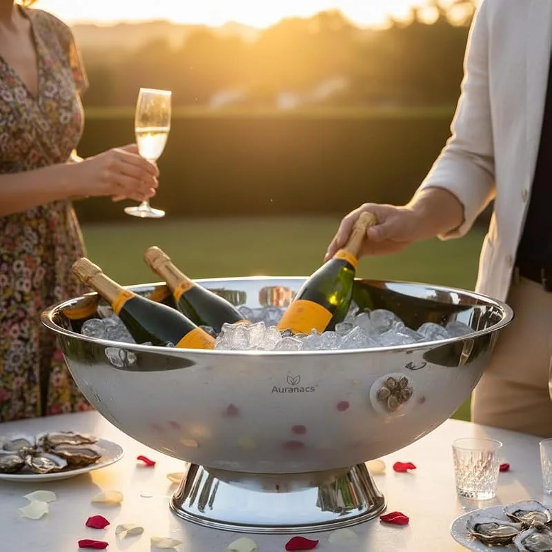 Marke: Auranacs Maximus, Imperiale Edelstahl-XXXL Bowl, Spiegelpolierte Getränkekühler-Bowl, Gigantische Ø 66 cm, Für Champagner, Wein & Bier, Das ganz dicke Ding für Grillpartys, Events & Galas — Wein und Festtafel