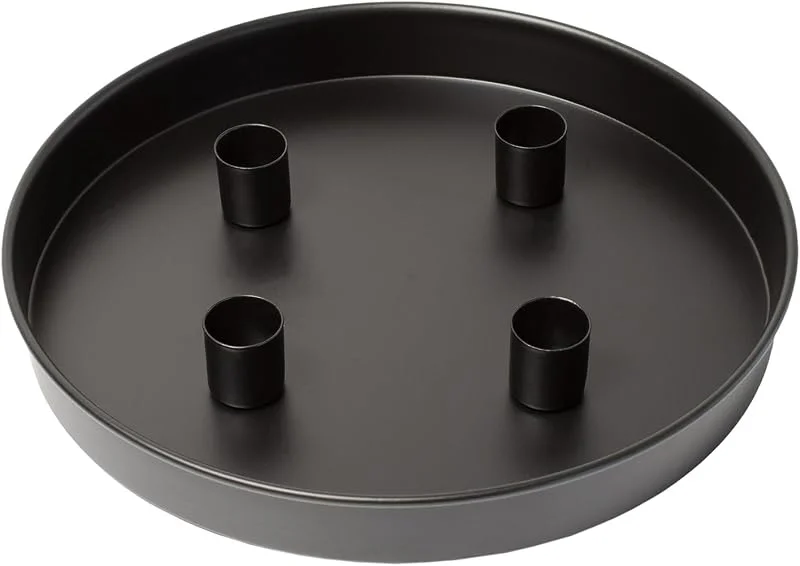 Besuche den Spetebo-Store Magnet Kerzentablett schwarz für Stabkerzen - 25 cm - Metall Kerzenständer mit 4 magnetischen Haltern - Advents Festtags Kerzen Ständer Deko Tablett rund — Advent und Tisch