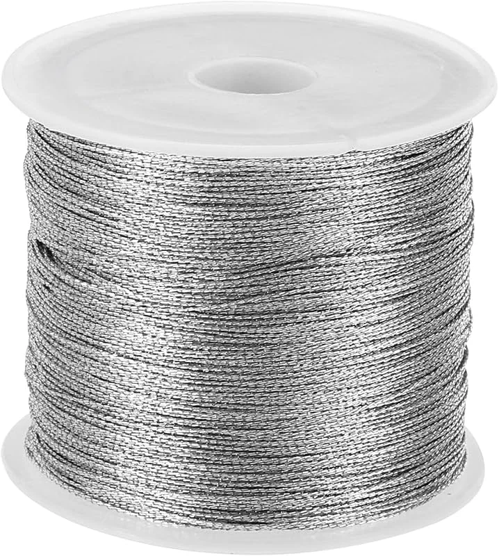 Besuche den PATIKIL-Store PATIKIL 100m, 109yards Metallische Kordel 1 Rolle 0.3mm Durchm Tinsel Silber — Geschenkverpackung