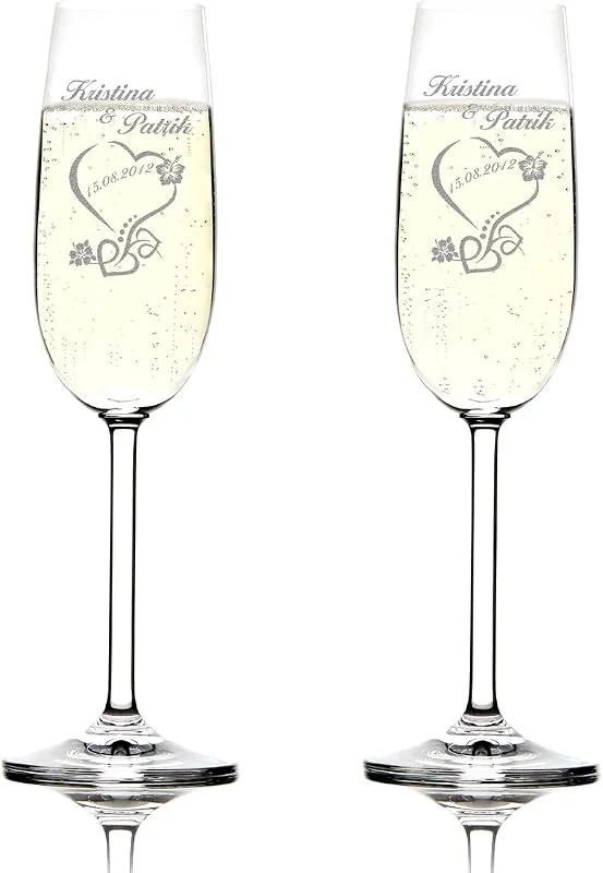 Besuche den polar-effekt-Store 2 Sektkelche Personalisierte Champagnergläser als Geld-Geschenk-Idee für das Brautpaar zur Silberhochzeit, Gold und Diamanten-Hochzeit Proseccogläser mit Gravur als Tischdeko und Gastgeschenke — Wein und Festtafel