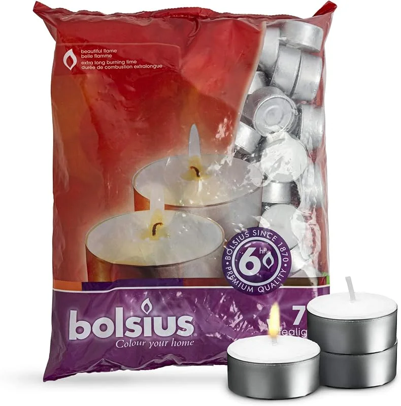 Besuche den bolsius-Store Bolsius Teelicht, Paraffin Wachs, weiß, 70 Stück — Kerzenlicht Abendessen