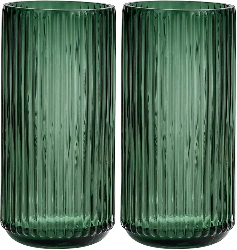 Besuche den Vzmiza-Store Vzmiza Grün Glas Vase 20 cm Für Moderne Heimdekoration - Flower Vase Für Pampasgras - vasen Glas für Hochzeit - Gerippt Blumenvase für tulpen-Esstisch, Wohnen-BodenVase (Packung mit 2) — Kerzenlicht Abendessen