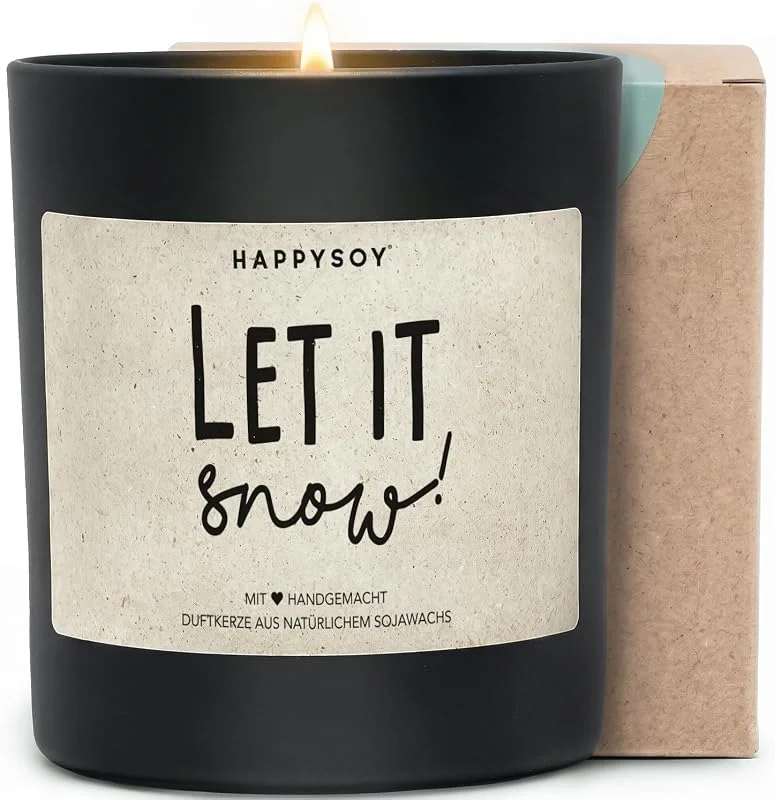 Besuche den Happysoy-Store Geschenk Weihnachten Duftkerze aus Soja mit Spruch- natürlich, handgemacht - nachhaltige Geschenkidee - Freund Freundin Eltern Mama Papa Oma Opa- Merry Christmas Deko Xmas - let it snow — Kerzenlicht Abendessen