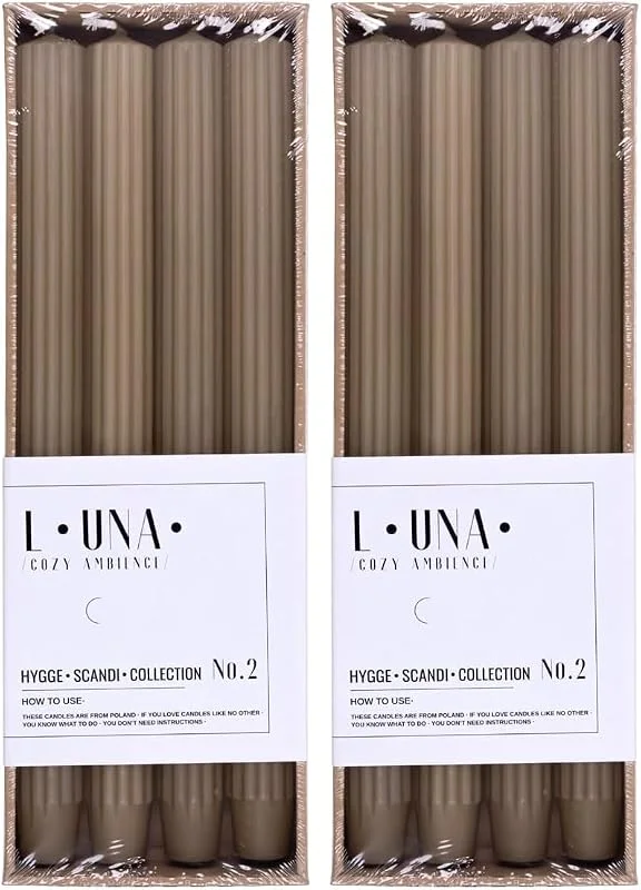 Besuche den DONAU HOME-Store Set Lange Stabkerzen Gerippt, Pfefferfarbe - Beige, 4 Stück, 30 x Ø 2, 5 cm Unparfümiert, Geriffelte Stabkerzen (Packung mit 2) — Kerzenlicht Abendessen
