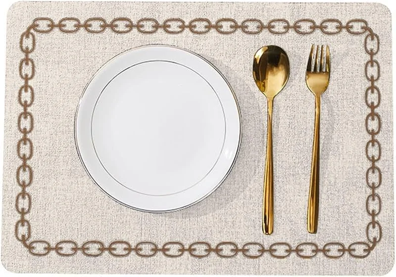 Besuche den Epinki-Store Epinki Tischset Vintage Quadratisch, 2er Set PU Leder Platzsets Weihnachten Abwaschbar Kette Muster Anti-Rutsch, Tischmatten Set Abwaschbar Beige Grau für Küche Hause, 30x43CM — Küche & Haushalt