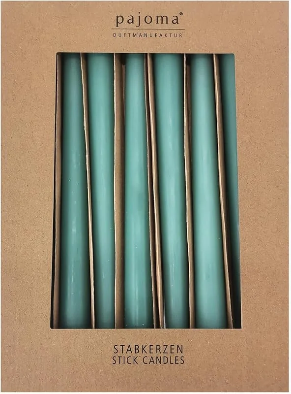 Besuche den pajoma-Store pajoma® Stabkerzen Grün 10 Stück - Höhe 25 cm ø 2, 2 cm, Brenndauer 7 Stunden, Premium Qualität - einfarbige Spitzenkerzen — Kerzenlicht Abendessen
