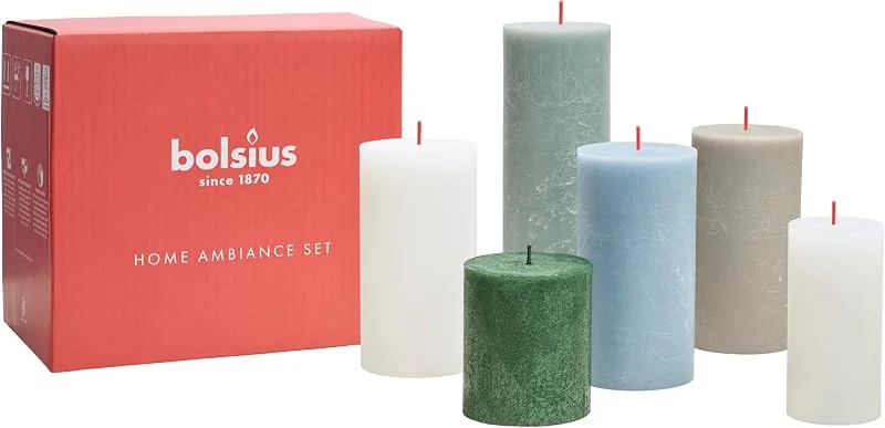 Besuche den bolsius-Store Bolsius Rustik Stumpenkerzen - Geschenk Set 6 Stück - Nordic Landscape - Dekorative Haushaltkerzen - Länge Brenndauer - Unparfümierte - Natürliches Pflanzenwachs - Ohne Palmöl — Kerzenlicht Abendessen