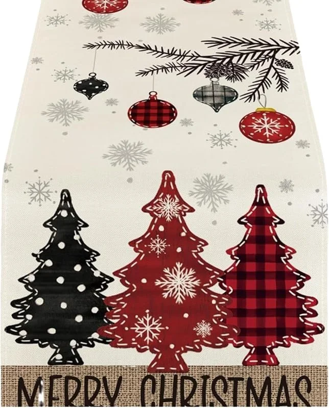 Marke: Generisch Tischläufer für Weihnachten, Vintage-Stil, Weihnachtsbaum-Tischdecke — Küche & Haushalt