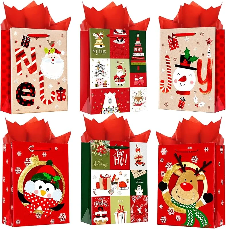 Marke: OfficeCastle OfficeCastle Weihnachts-Geschenktüten mit Griffen, mittlere Größe, 17, 8 x 10, 2 x 22, 9 cm, rote Weihnachts-Papiertüten, wiederverwendbare Geschenktüten für Geschenke, Partygeschenke und Leckereien, 6 — Geschenkverpackung