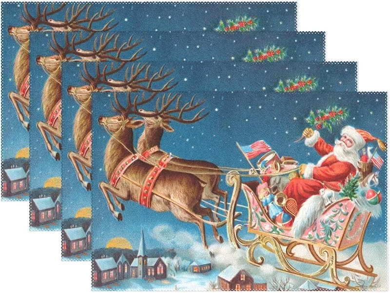 Marke: HMZXZ RXYY Tischsets von 1, Fröhlich Weihnachten Weihnachtsmann Reindeer Platzsets Essen Tabelle Matten Hitze Beständig Dauerhaft Waschbar für Zuhause Küche — Küche & Haushalt