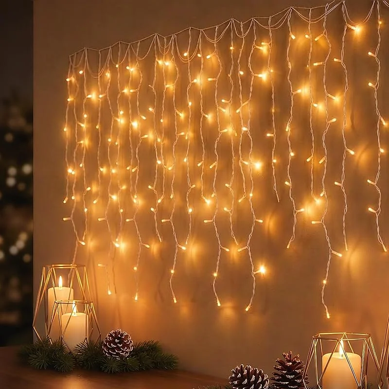 Besuche den AufuN-Store Aufun 10m LED Vorhang Lichterkette Lichtervorhang, 8 Modi Lichter, Warmweiß — Weihnachtsbeleuchtung
