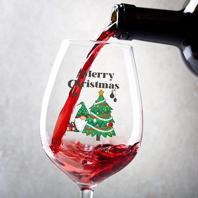 Marke: Rimego Weingläser Set mit 2 Stück, Merry Christmas Zwerge Rotweingläser 325 ml, tolles Weingeschenk für Hochzeitstag, Weihnachten, Geburtstag — Wein und Festtafel