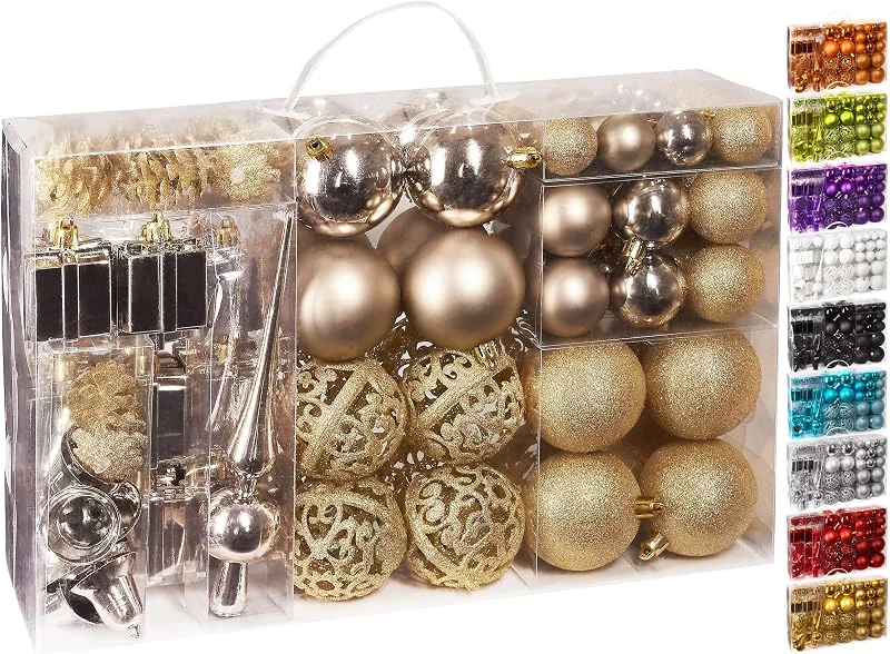 Besuche den BRUBAKER-Store BRUBAKER 101-teiliges Set Weihnachtskugeln mit Baumspitze Champagner — Weihnachtsdeko