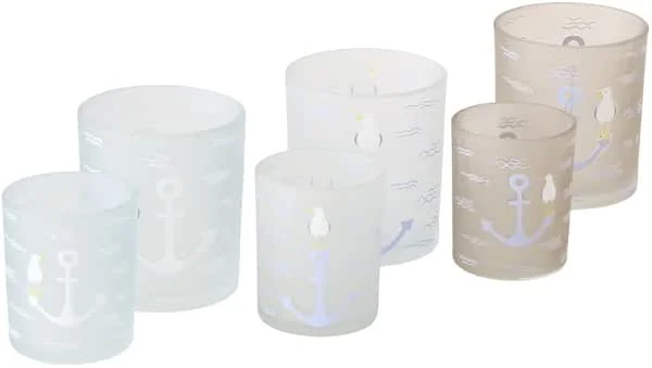 Marke: RiloStore 6er Set Windlichter Teelichthalter maritim Weiss b650 Anker Deko Häuser Windlichter Laternen Skandinavisch Kerzenhalter Glas Herbstdeko Dekohaus Vintage Nordic — Kerzenlicht Abendessen