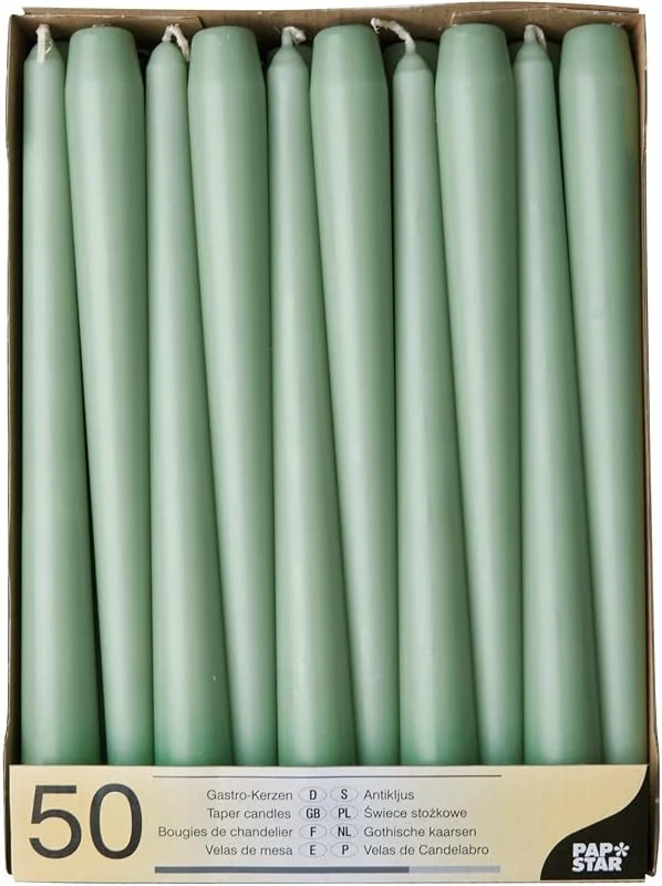 Besuche den PAPSTAR-Store Papstar Leuchterkerzen Ø 2, 2 cm, 25 cm jadegrün 88341 Spitzkerzen Halterkerzen, 50 Stück — Kerzenlicht Abendessen