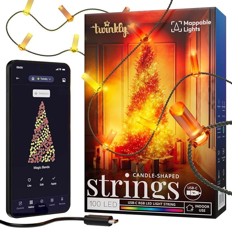 Besuche den Twinkly-Store Twinkly Strings USB-C Candle 100 LED, LED-Lichterkette in Kerzenform, RGB LED-Lichter Mehrfarbig, Lichter zum Valentinstag, Kompatibel mit Alexa und Google Home, USB-C, Grünes Kabel, 6m — Weihnachtsbeleuchtung