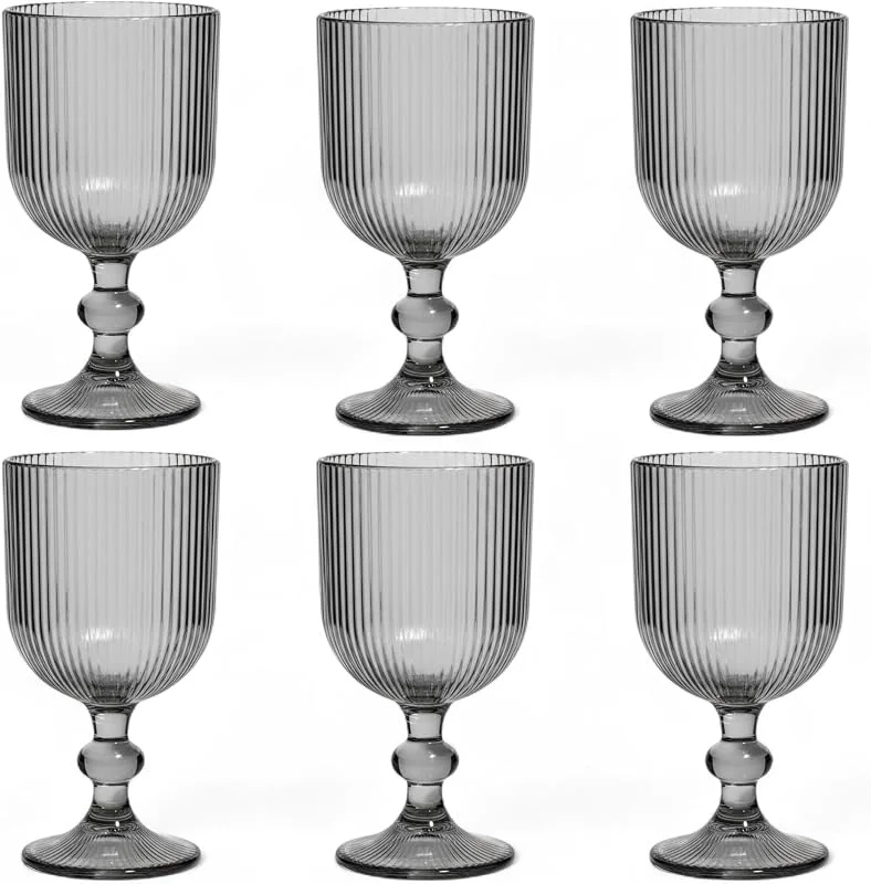 Besuche den GMMH-Store GMMH 6er-Set Geriffelte Trinkgläser und Weingläser, Line, Linie Geriffelt, Ribbed, Glas, Longdrinkgläser, Cocktail Gläser mit Prägung, Trinkglas, Weinglas, Wasserglas (Grau Weinglas) — Advent und Tisch