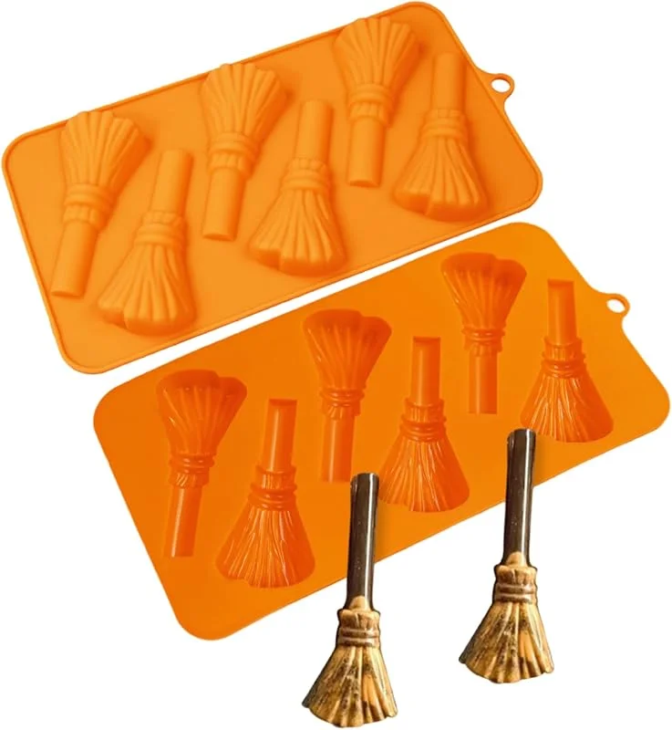 Marke: BEAHING Halloween-Silikonformen, 2 Stück, 6 Mulden, antihaftbeschichtet, Besenform, ideal zum Backen, Basteln — Weihnachtskueche