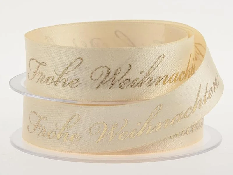 Marke: Christa-Bänder Weihnachtsband Frohe Weihnachten Creme 25 mm ohne Draht — Geschenkverpackung