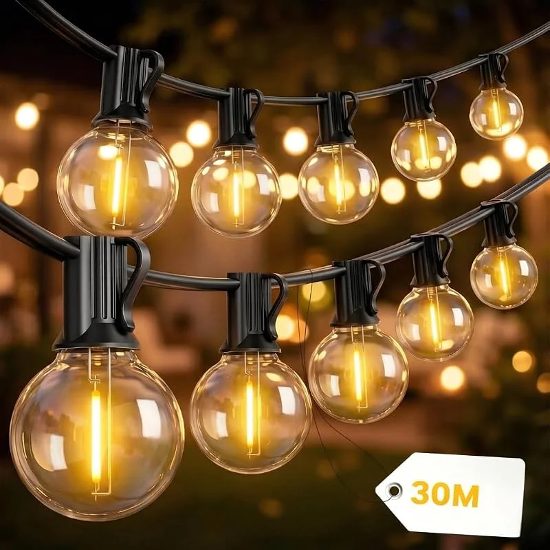 Besuche den Yuucio-Store 30M Lichterkette Außen G40 IP44, 50+2 Bruchsichere Leuchten 2700K — Weihnachtsbeleuchtung