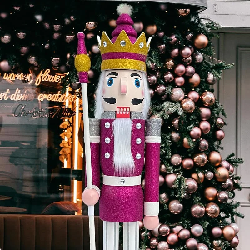 Besuche den ECOM-CDL-Store CDL 1, 8 m hoch, violett glitzernd Weihnachten Holz Nussknacker Königs-Ornament auf Ständer, hält Zepter für drinnen und draußen, Weihnachten, Veranstaltung, Hochzeitsdekoration K32 — Weihnachtsdeko