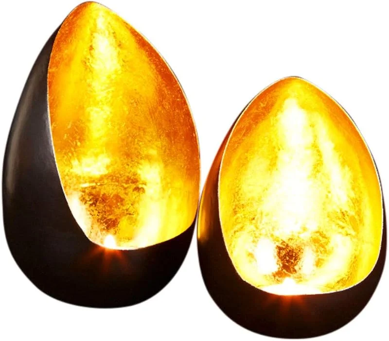 Besuche den Marrakesch Orient & Mediterran Interior-Store Namik 2er-Set Windlichter 17 cm, Metall, Schwarz-Gold, orientalisch — Kerzenlicht Abendessen