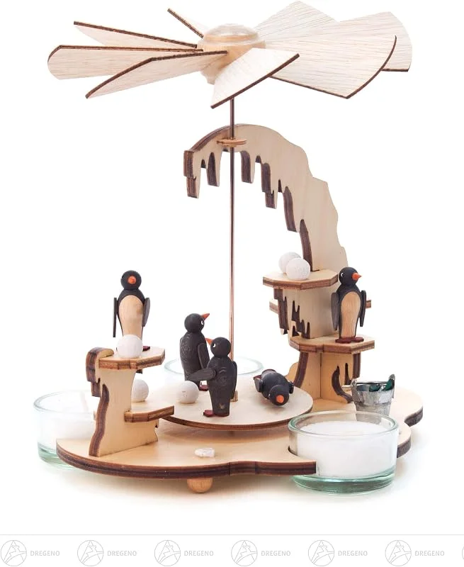 Marke: Kuhnert Drechslerei Kuhnert Kerzenhalter mit Pinguinen Natur, Stein, 38 mm, Casual Gathering, Home Use — Weihnachtsdeko