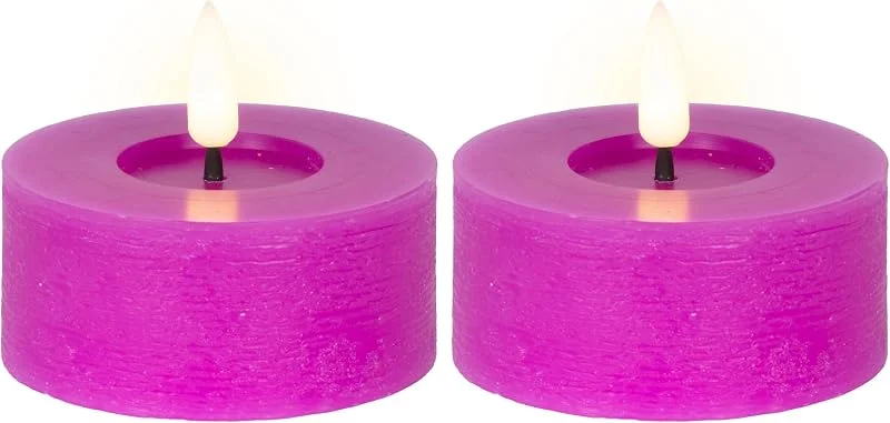 Marke: Lumineo LED Teelichter mit Timer 7x6cm Wachs 2 Stück - Wachskerzen mit 6 Stunden Timerfunktion - Echtwachskerze batteriebetrieben - Flammenlose Kerzen als Tischkerzen Dekokerzen Teelicht - Lila Warmweiß — Advent und Tisch