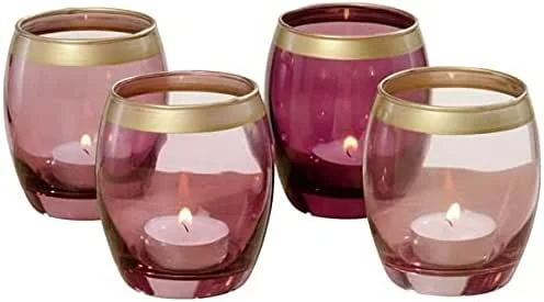 Marke: RiloStore 4 STK Windlichter Dunkelrosa Altrosa Gold Farben Hellrosa Kerzenhalter Glas Höhe 9cm Liebe Geschenk Teelichthalter Laternen Gartendeko Tischdeko Hochzeitsdeko — Kerzenlicht Abendessen