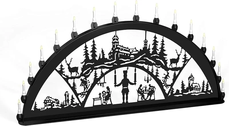 Marke: Schwibbo Außenschwibbogen Schwibbogen Lichterbogen 16 flammig, Metall - Motiv: Fichtelberg - Farbe: schwarz (1, 2 Meter) — Weihnachtsdeko
