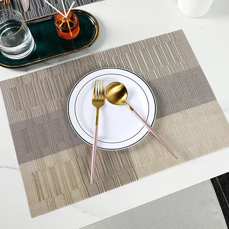 Besuche den Epinki-Store Epinki 2er Set Tischset Abwaschbar Junge Quadratisch 30x45CM, PVC Platzset Weihnachten Modern Gewebt Farbverlauf Streifen, Tischuntersetzer Couchtisch Champagner für Speisetisch Platz-Matten — Küche & Haushalt