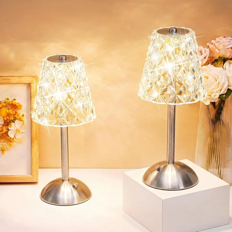Marke: Liliful Liliful 2 Stück schnurlose Tischlampe LED Touch, Silber, Diamant-Stil — Kerzenlicht Abendessen