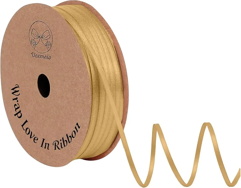Marke: Ueemeio Geschenkband Satinband, 3mm 100m Geschenkband Schleifenband Dekoband für Bastelarbeiten und Geschenkverpackung(Gold)