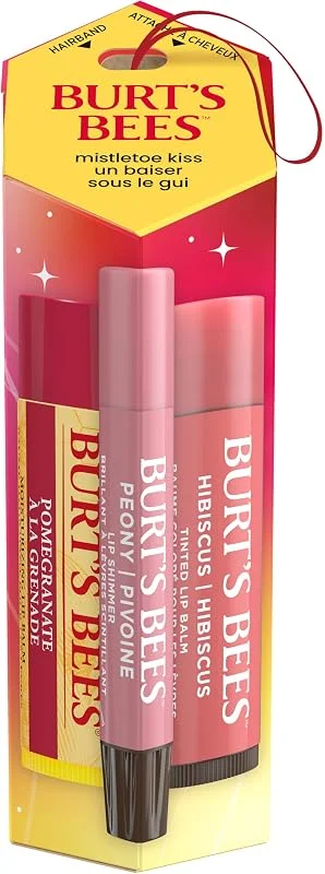 Besuche den Burt's Bees-Store Burt's Bees Mistletoe Kiss Lippen-Set, Granatapfel, Tinted Balm & Schimmer — Hautpflege