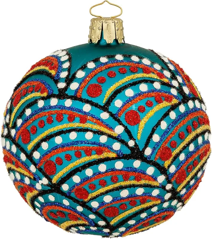 Besuche den SIKORA-Store SIKORA Besondere Weihnachtskugel aus Glas handverzierter Christbaumschmuck mit außergewöhnlichem Design Weihnachtsdeko 8cm - Prestige Collection, Farbe:Punktmosaik türkis (CK-020)