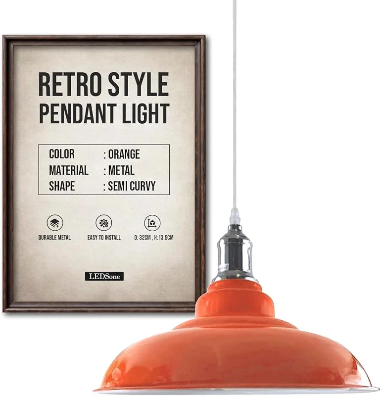 Besuche den LEDSone-Store LEDSone Pendelleuchten-Set im Retro-Stil, Metall, E27, 32 cm [Energieklasse A] (Orange) — Kerzenlicht Abendessen