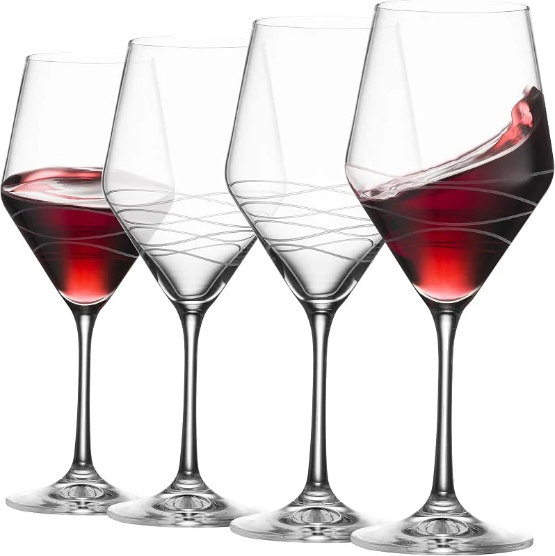 Marke: MITBAK Rotweingläser, Set mit 4 Stück, schickes Weinglas-Set mit langem Stiel, 590 ml, aus kristallklarem Glas, tolles Weingeschenk für Hochzeit, Jahrestag, Weihnachten, Geburtstag, hergestellt in Europa — Wein und Festtafel