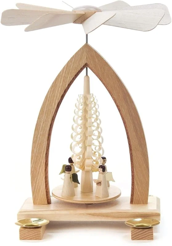 Marke: DREGENO DREGENO Seiffen Pyramide mit Engeln für Kerzen, Holz, Natur, 19 x 19 x 25 cm — Weihnachtsdeko