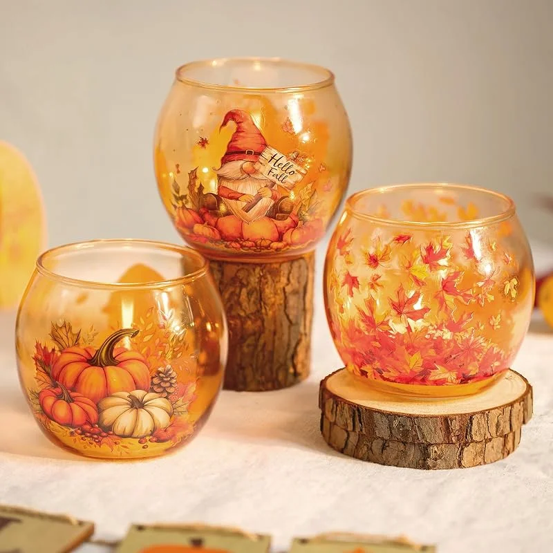 Besuche den Hewory-Store Hewory 3 Teelichthalter Glas Set für Herbstdeko Innen (Kürbis, Wichtel) — Kerzenlicht Abendessen
