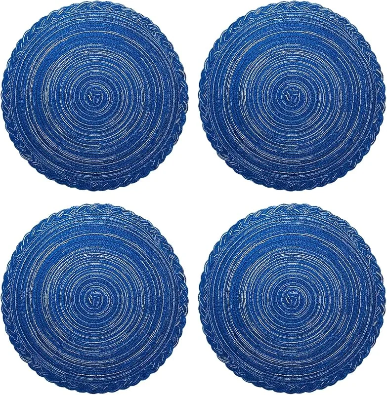 Marke: ALMLWIAJ 4er Set Tischsets Abwaschbar Rund, Runde Platzsets Blau Geflochten, Schmutzabweisend, Hitzebeständig, Tischmatten Rund, (Blau-L-38CM) — Küche & Haushalt
