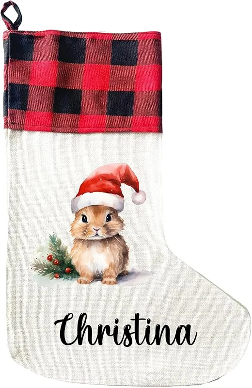 Besuche den LIEBTASTISCH-Store LIEBTASTISCH - Personalisierte Weihnachtssocken mit Tieren - 40cm x 30cm - Weihnachtsstrumpf zum Nikolaus oder Weihnachten - Namen - Geschenkbeutel - Nikolausstiefel zum Aufhängen (Hase) — Weihnachtsdeko