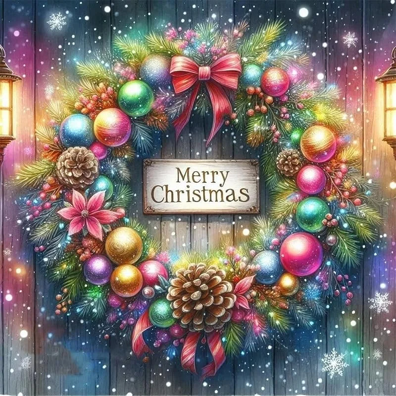 Marke: Generic 5D-Weihnachtskranz-Diamantmalerei, Heimdekoration, Vollrundes Mosaik, Handgefertigtes Geschenk 30 * 30cm — Weihnachtsdeko
