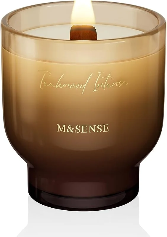 Besuche den M&SENSE-Store M&SENSE Duftkerze Teakholz Intensiv, Knisterkerze mit Holzdocht, 280g 60 Stunden Lang Brennende Sojawachs Duftkerzen im Glas, Luxus Kerze Geschenk für Männer und Frauen — Kerzenlicht Abendessen