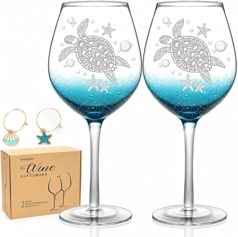 Marke: DOUDIZHU DOUDIZHU Weingläser, Meeresschildkröte, 625 ml, Blaugrün, 2 Stück — Wein und Festtafel