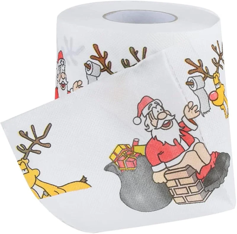 Marke: Hilai Weihnachts Toilettengewebe, Weihnachtstoilettenpapier Weihnachtsmann gedruckte Toilettenpapier Rollen Tissue Weihnachtszubehör für Badezimmer Dekor Festliche Party Dekor Neuheit Geschenke — Geschenkverpackung