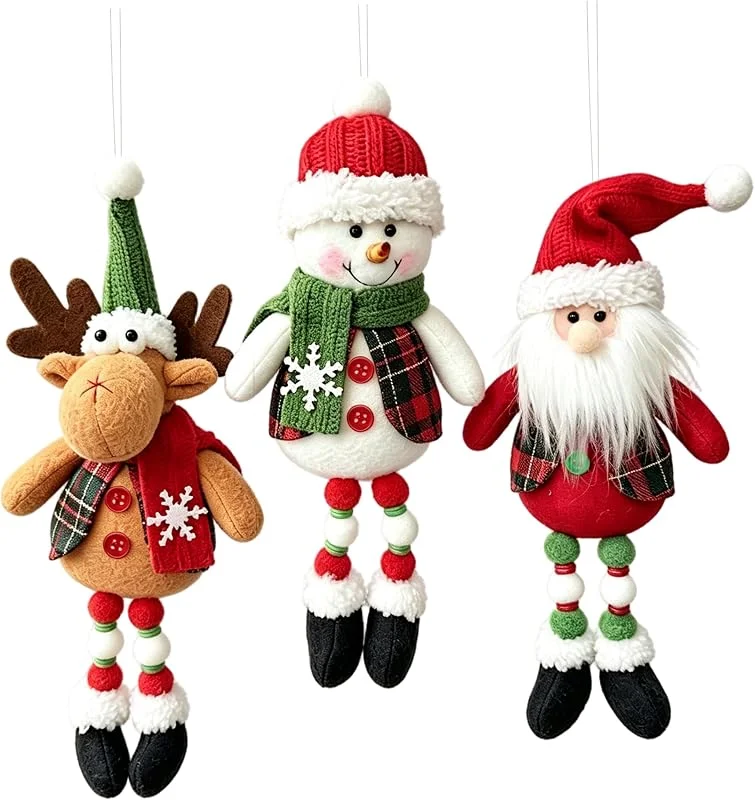 Marke: Ginwrek Weihnachtsbaum-Dekoration, 3-teiliges Weihnachtsbaumschmuck-Set, Plüsch, Weihnachtsmann, Elch, Schneemann zum Aufhängen — Weihnachtsdeko